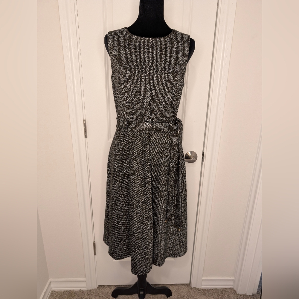 Chaps Black and White Patterned Midi Dress